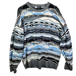 Y2K VTG 3D Knit Coogi Down Under Blue Crewneck Sweater XXL Streetwear Striped